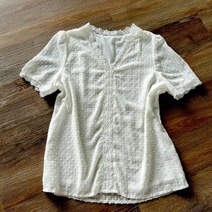 Swiss dot lace trim blouse. NWOT
